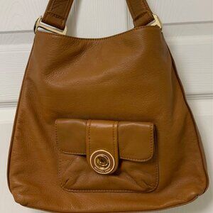 Michael Kors Pushlock Leather brown leather shoulder tote hobo purse